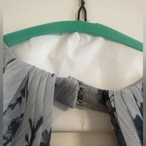 Marchesa Notte • Blue & Silver Floral Maxi Dress with open back • size 6 - Picture 10 of 16